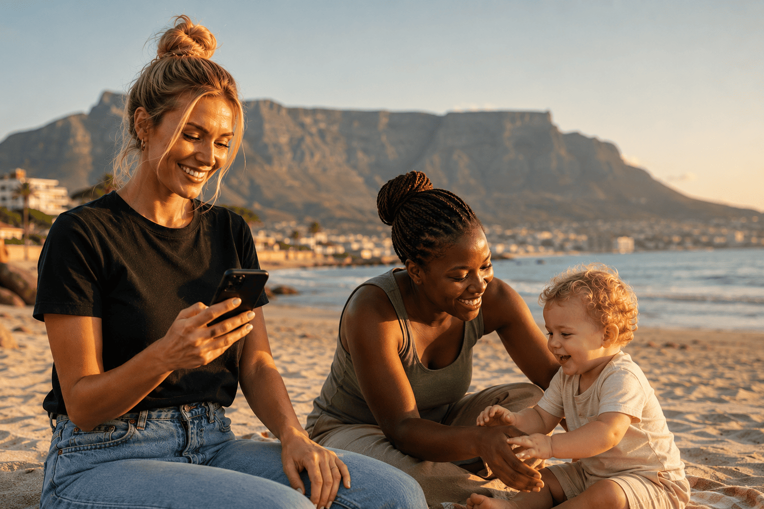 Friends using mobile phone